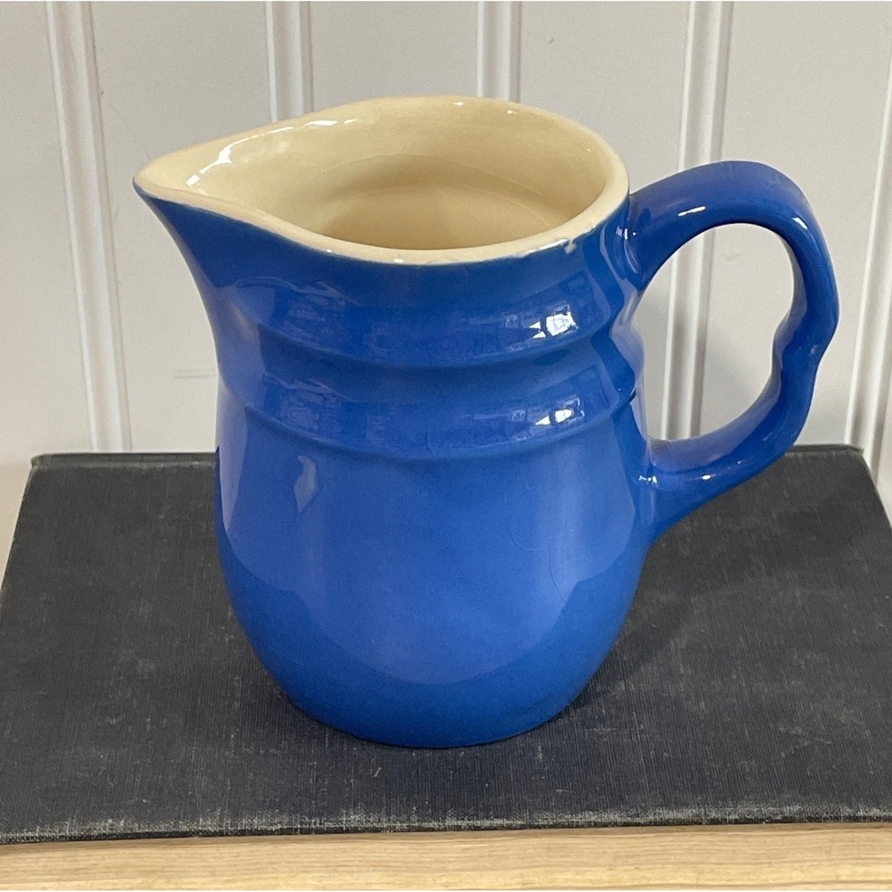 1940's -50's Oxford Cobalt Blue Stoneware Creamer USA Glossy Ceramic Farmhouse